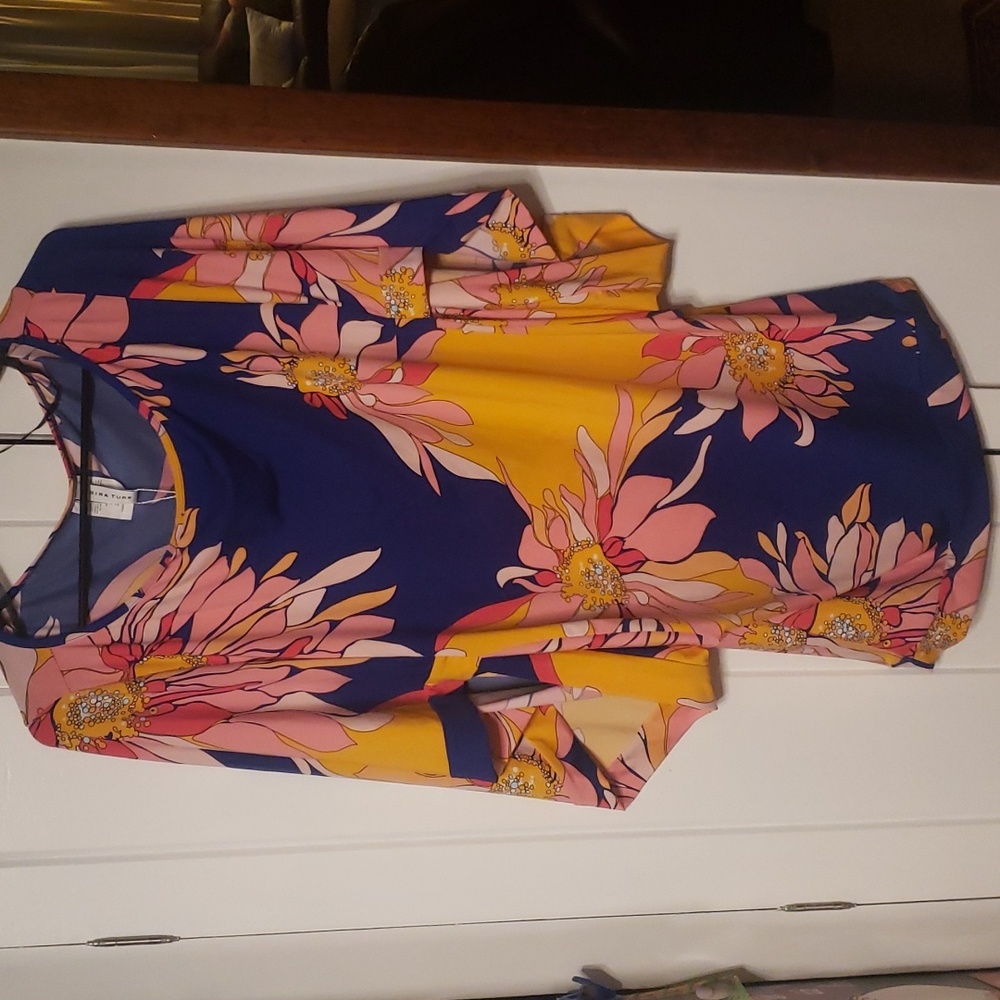 Trina Turk Blue and Yellow Floral Swim Coverup